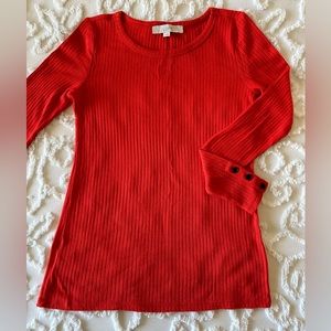 Loft long sleeve sweater with button detail on sleeve, NWOT, red orange, size S